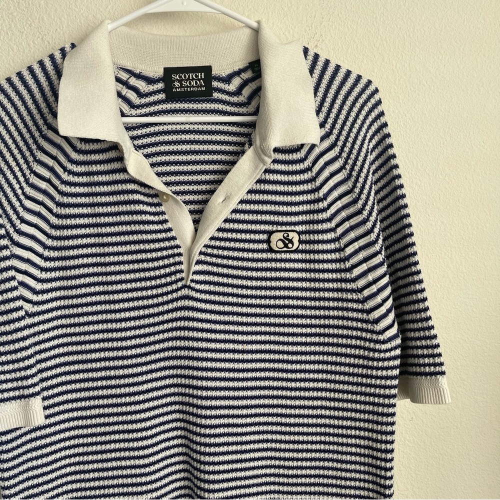 Scotch & Soda purple and White Striped Polo Shirt